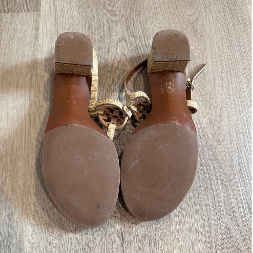 Tory Burch Mini Miller Reptile Embossed Leather Slingback Heeled Sandals Sz 9.5 - Picture 4 of 8